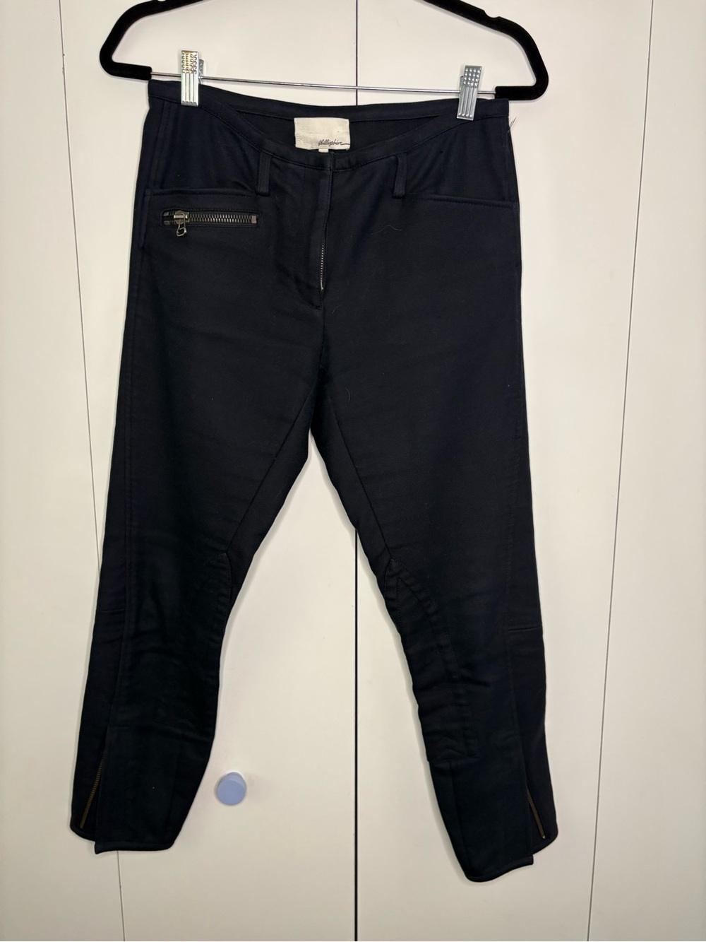 3.1 Philip Lim women’s moto riding pant Zipper Ankle Jodphur Navy Blue 4